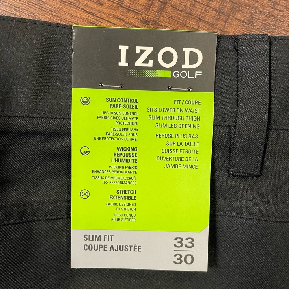 IZOD Golf Black Slim Fit Pants 33X30